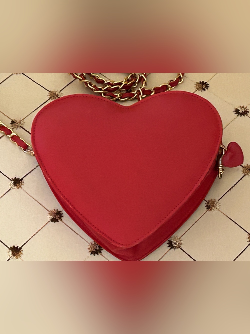 MCM Red Heart Studded Crossbody with Gold Chain Cromer Design - Picture 5 of 16